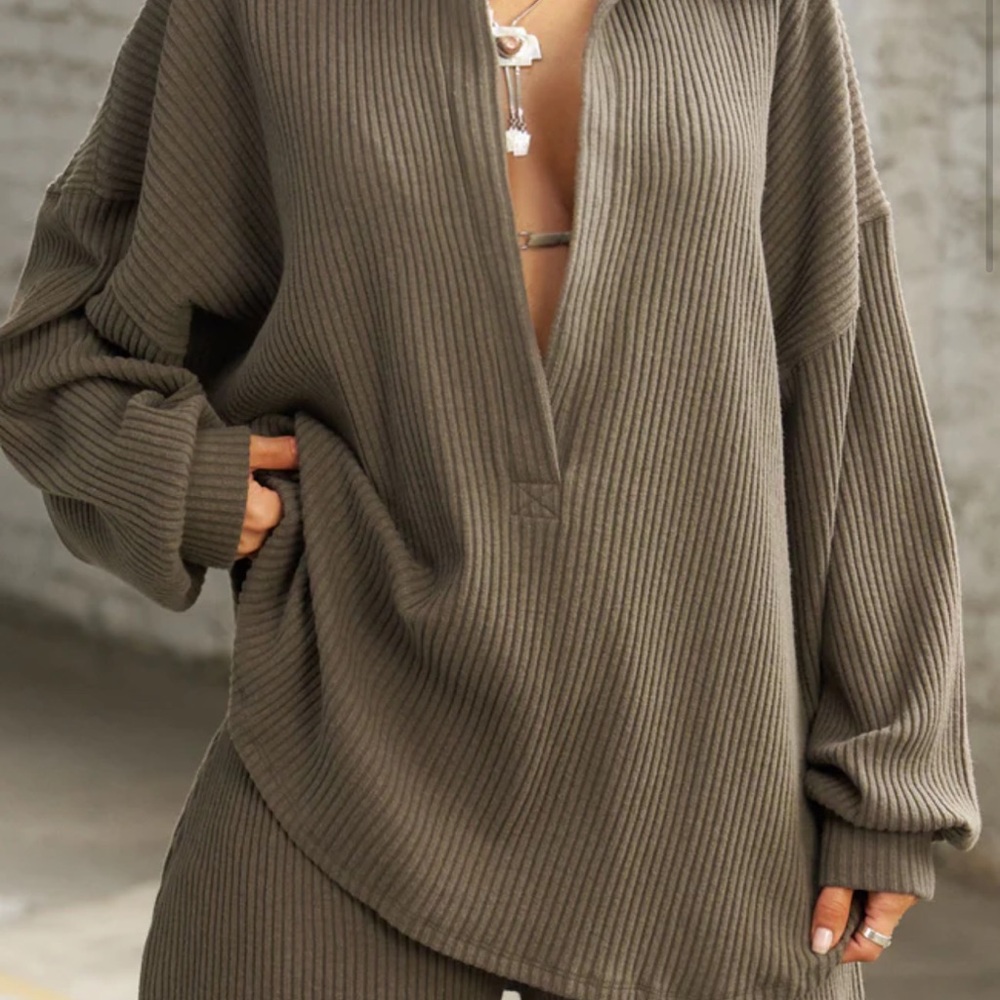 JOAH Brown Deep V Pullover